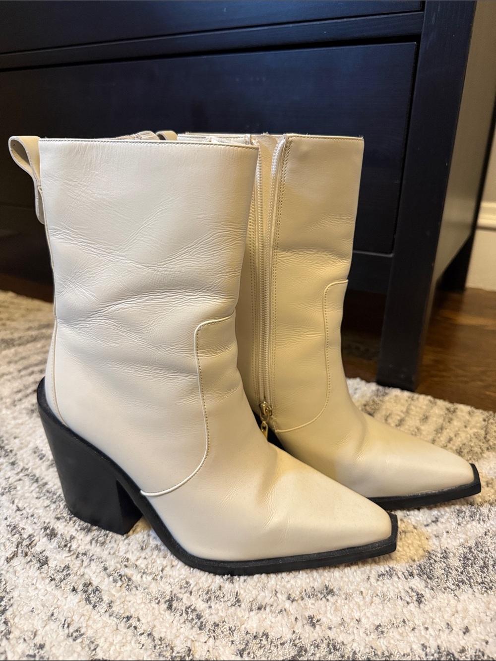Larroude James Booties in Ivory Leather